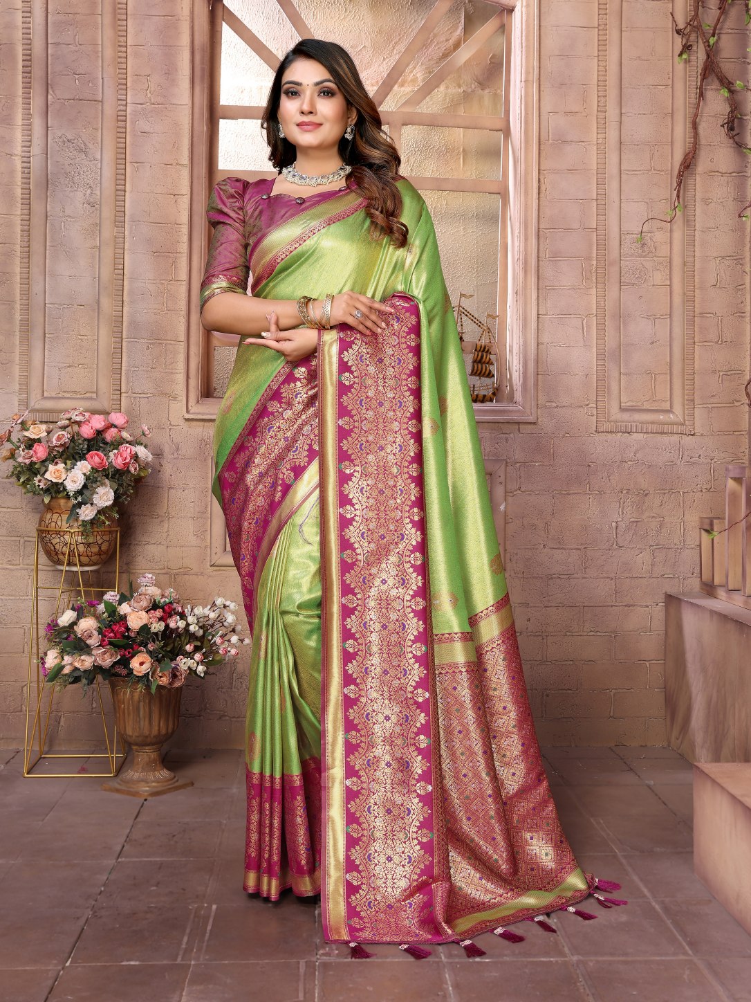 POOJA COUTURE SWARAGNI Pure Banarasi Tissue Silk Saree - Alternate View